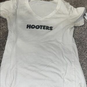 Hooters White V-Neck Tee with Black Logo